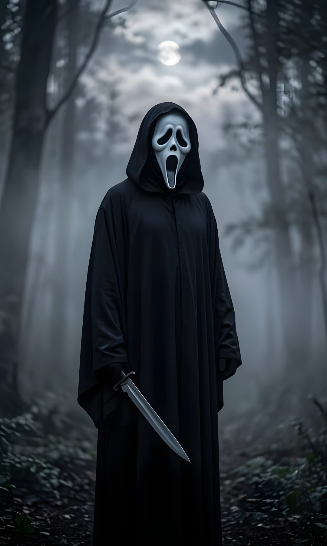 a person in a hooded costume holding a knife Halloween Boy Scream, Ghost, Iphone, dark slate gray