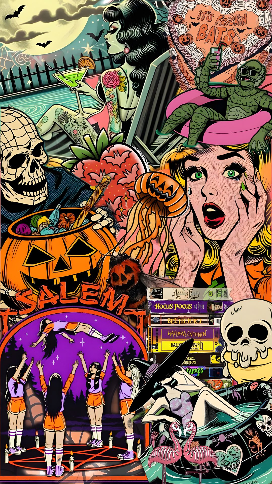 a collage of halloween images and characters Halloween Summerween Cool Photos, dim gray