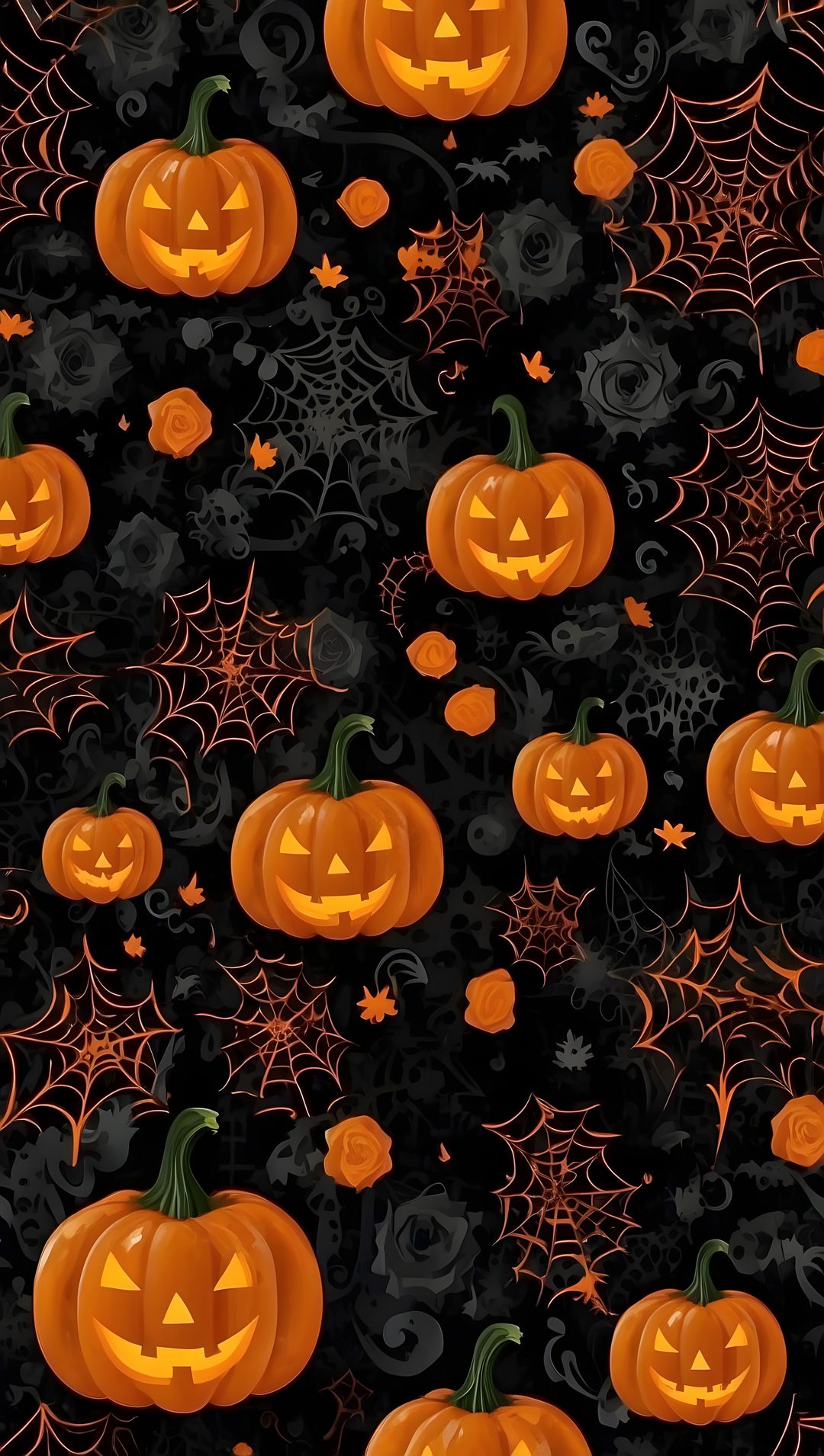 halloween pumpkins and spider web on a black background Halloween Background Iphone 5s Holiday, Holiday Fun, Halloween, black