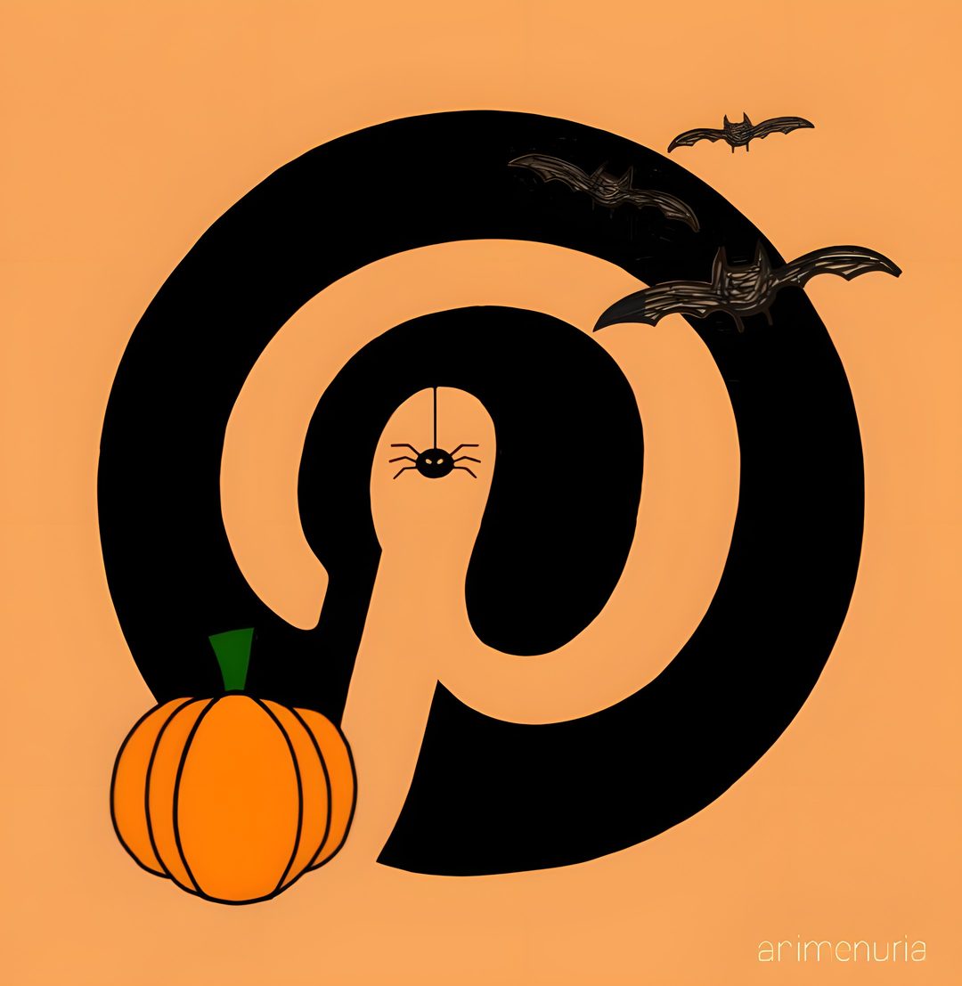 an orange and black poster with pumpkins, bats, and letter g on it Halloween Icons sandy brown