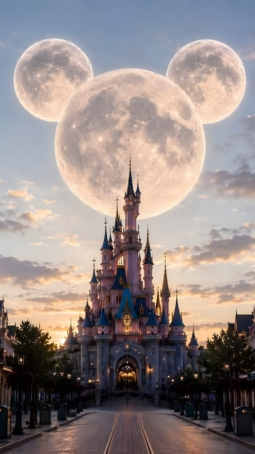 an image of a castle with the moon in the sky over it's head Disney Castle Halloween dark gray