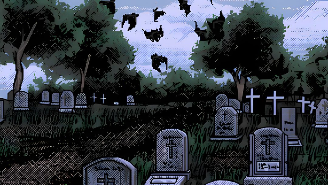 an old graveyard with bats flying over the headstones and trees in the background Halloween Pixel Art Gif Graveyard, Ghost, Hello Kitty, Pretty Gift, dark slate gray