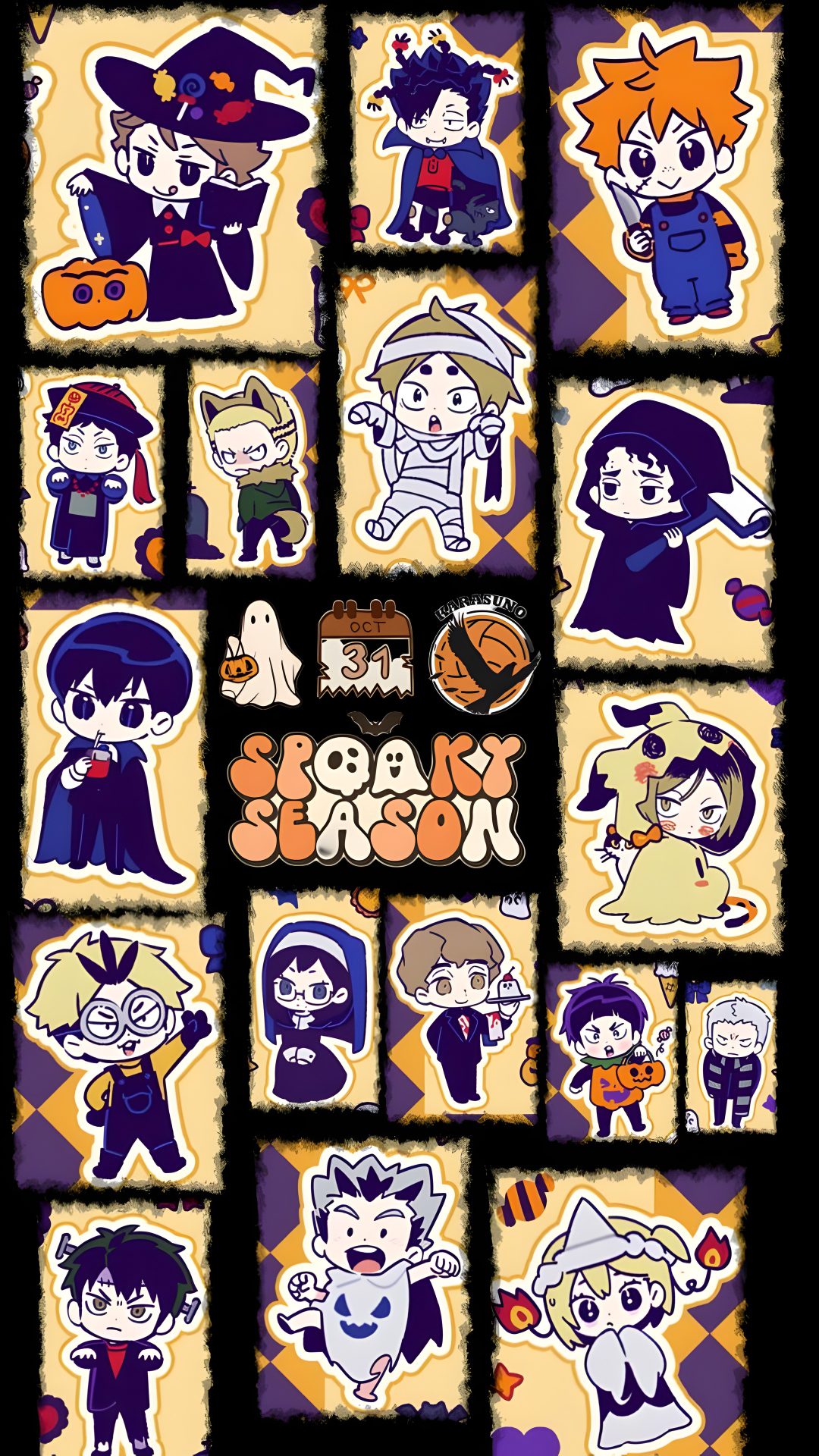 an image of some cartoon characters on a black background Haikyuu Halloween Haikyuu, Happy Halloween, Oct 31, Halloween, Anime Halloween, dim gray