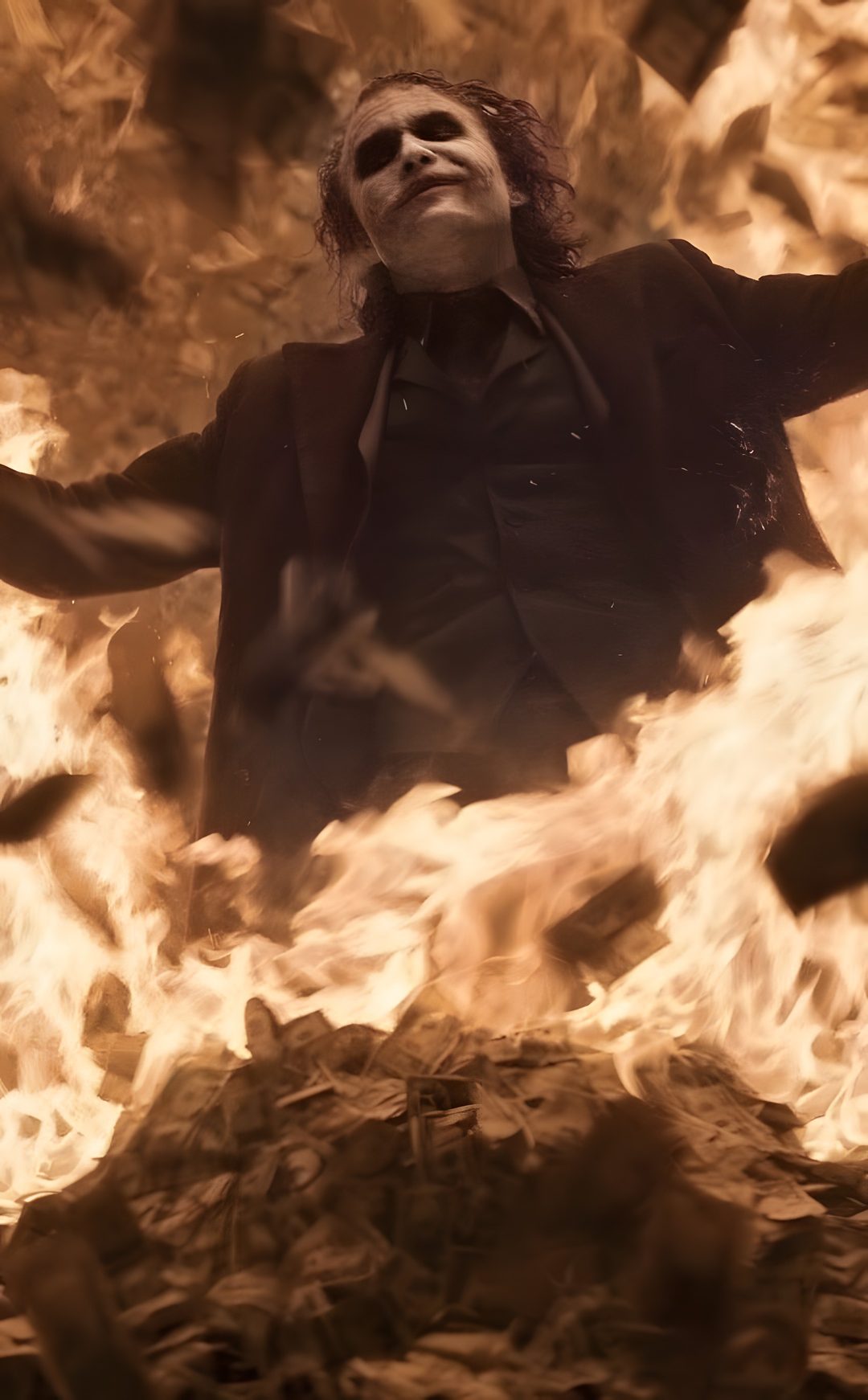 a man standing in front of a bunch of fire with his arms spread wide open Juvea Halloween 4k saddle brown