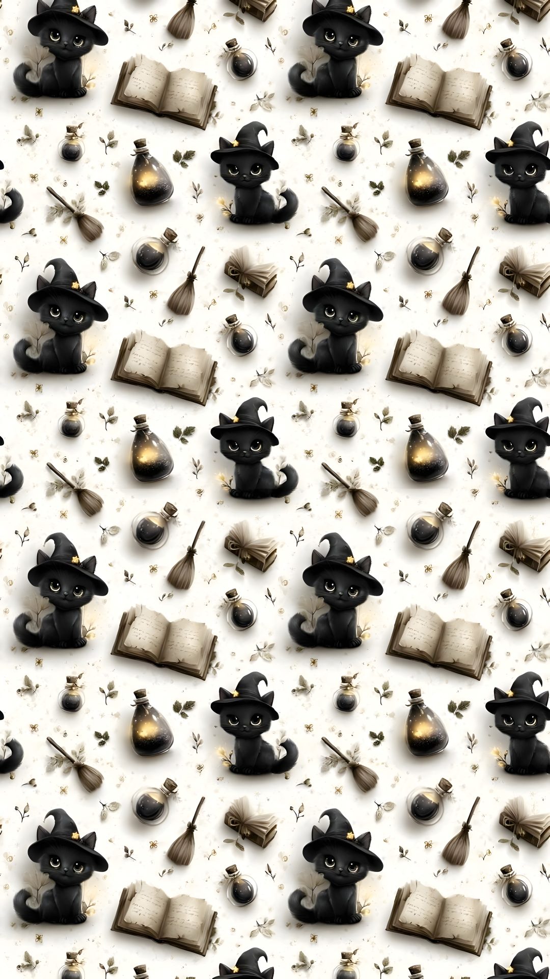 an image of a pattern with cats and books on the table in front of them Halloween Fabric Cat Bones Witch And Halloween, gainsboro