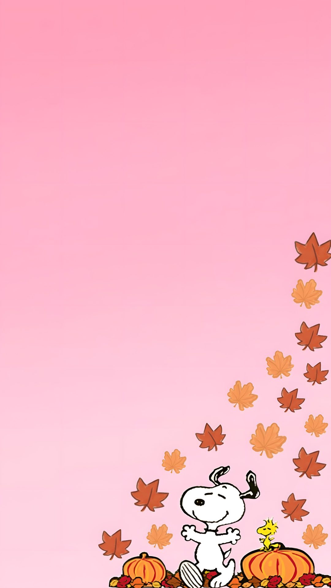 a pink background with a cartoon character on the back of a car and leaves flying in the air Pink Snoopy Halloween Snoopy, Cellphone, Iron Man, Iphone,