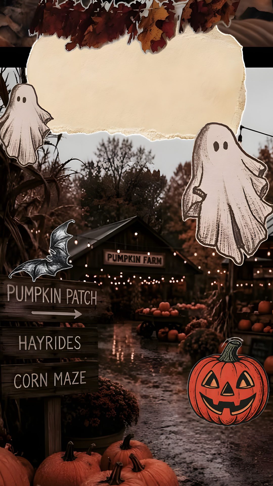 a collage of halloween images with pumpkins and ghost Halloween Country dark olive green