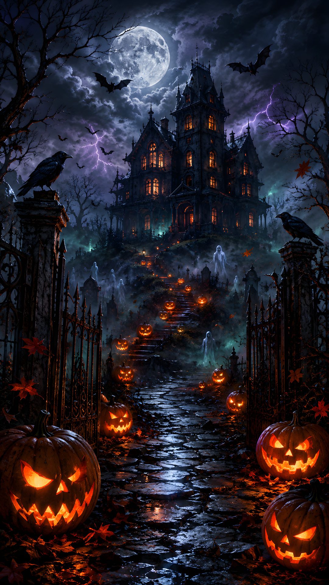 an image of a halloween scene with pumpkins Halloween Creepy Halloween, black