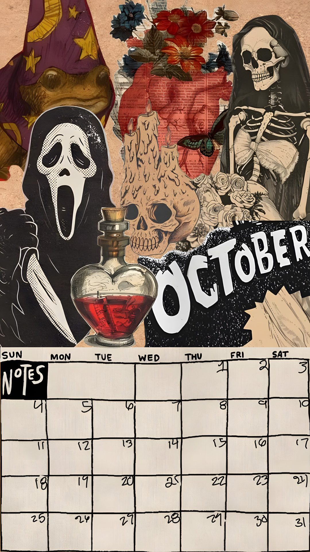 a calendar with halloween images on it Halloween Calendar rosy brown