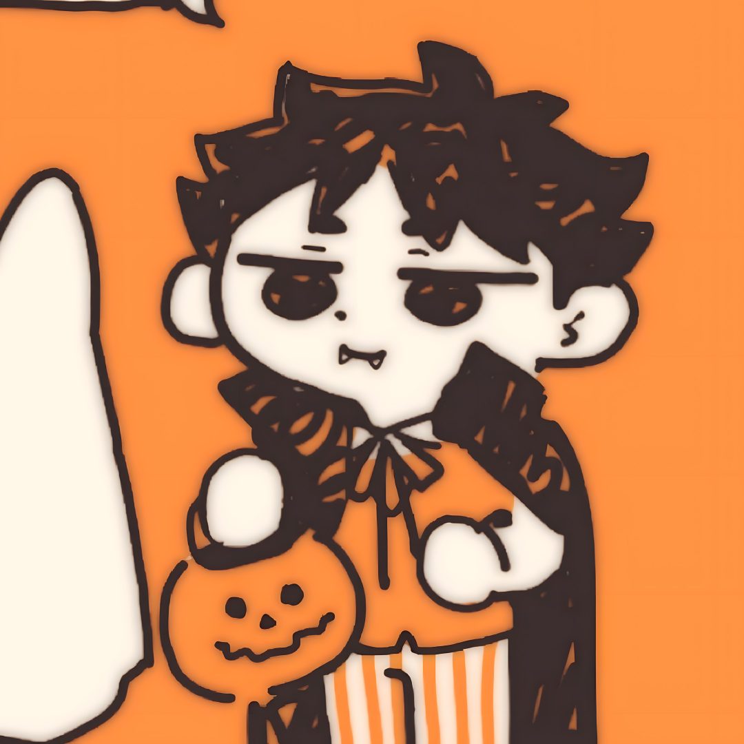 a drawing of a boy holding a pumpkin Haikyuu Halloween blanched almond