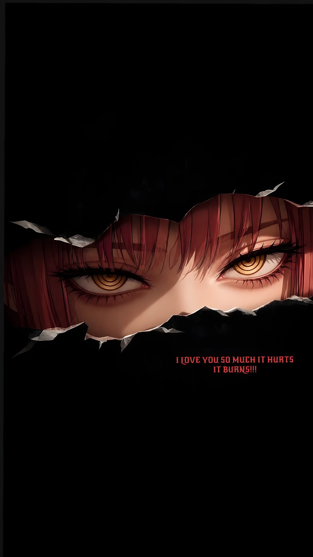an anime character's eyes are seen through torn paper Dark Halloween Anime black