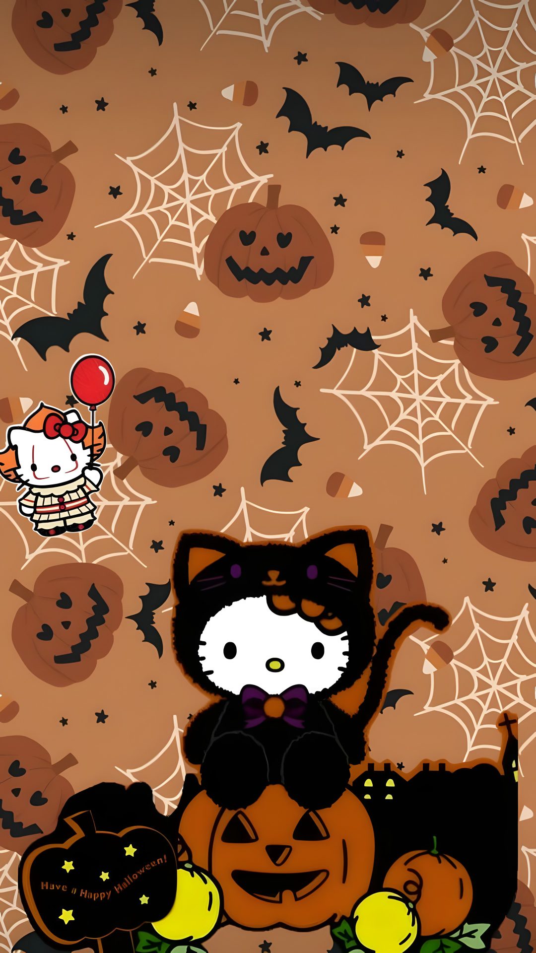 hello kitty halloween wallpaper with pumpkins and cats Hello Kitty Halloween sienna
