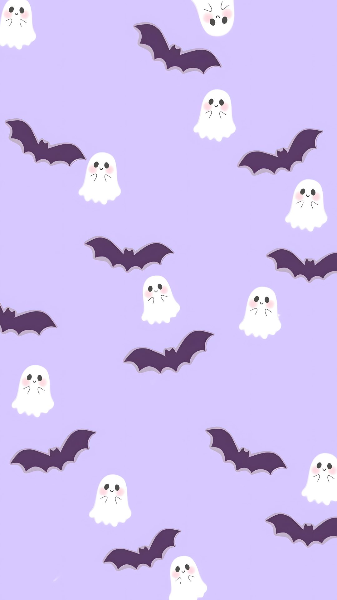 a group of bats flying through the air with ghost faces on them, in purple and white Halloween Smiles Lavender lavender