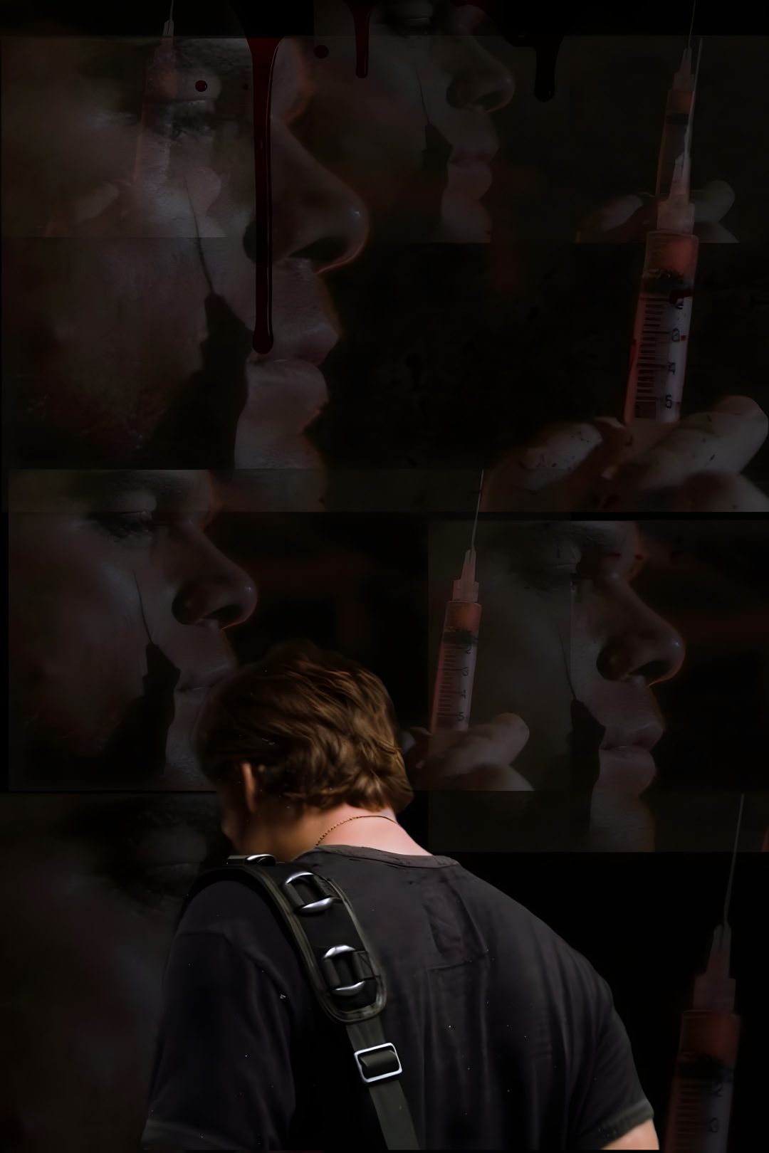 a man standing in front of a wall with blood dripping on it Dexter Halloween black