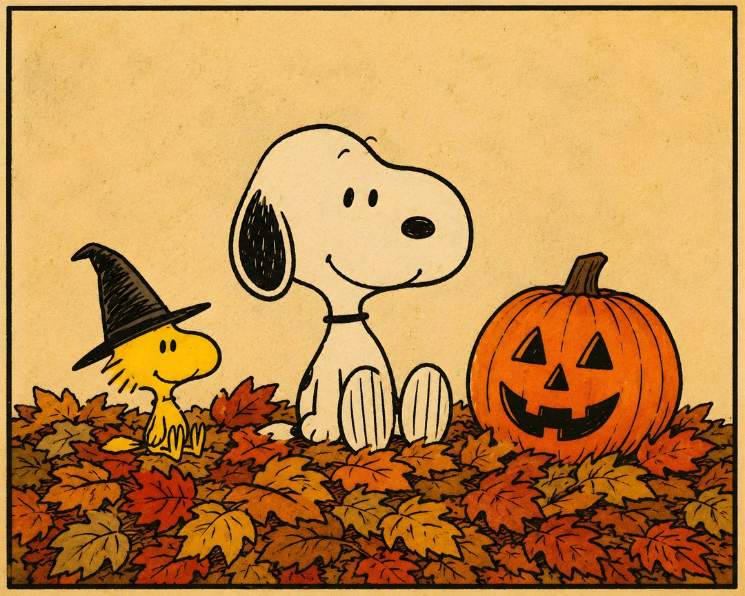 a charlie brown halloween card with a pumpkin and jack - o'- lantern on the ground Snoopy Halloween Ipad sandy brown