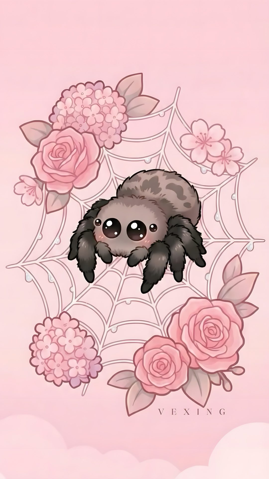 a drawing of a spider with roses on it's back and the caption saying, Cute Halloween Spider misty rose