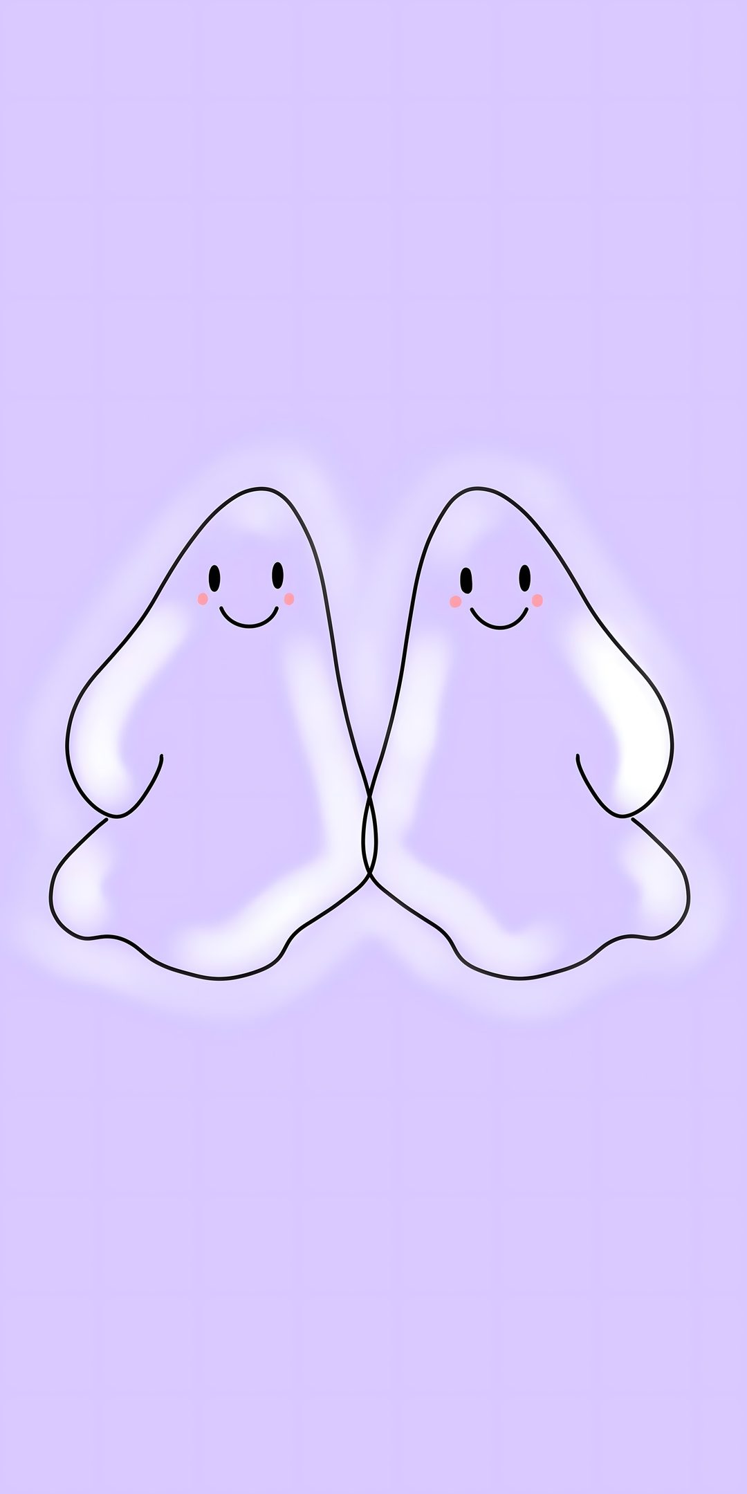 two white birds sitting next to each other on top of a purple surface with one bird looking at the camera Halloween Smiles Lavender lavender