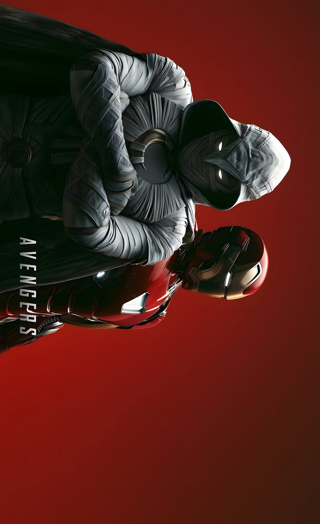 the poster for iron man 3 is shown in red and black with two hands on it Marvel Halloween maroon