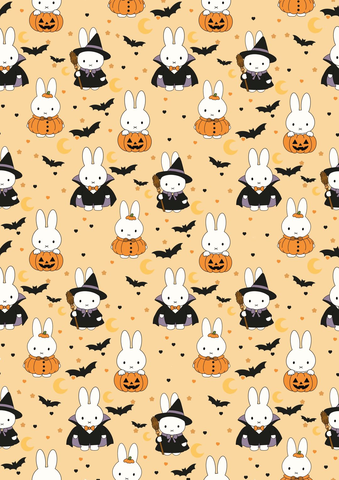 halloween bunny wallpaper with bats and pumpkins in the background on an orange background Miffy Halloween navajo white