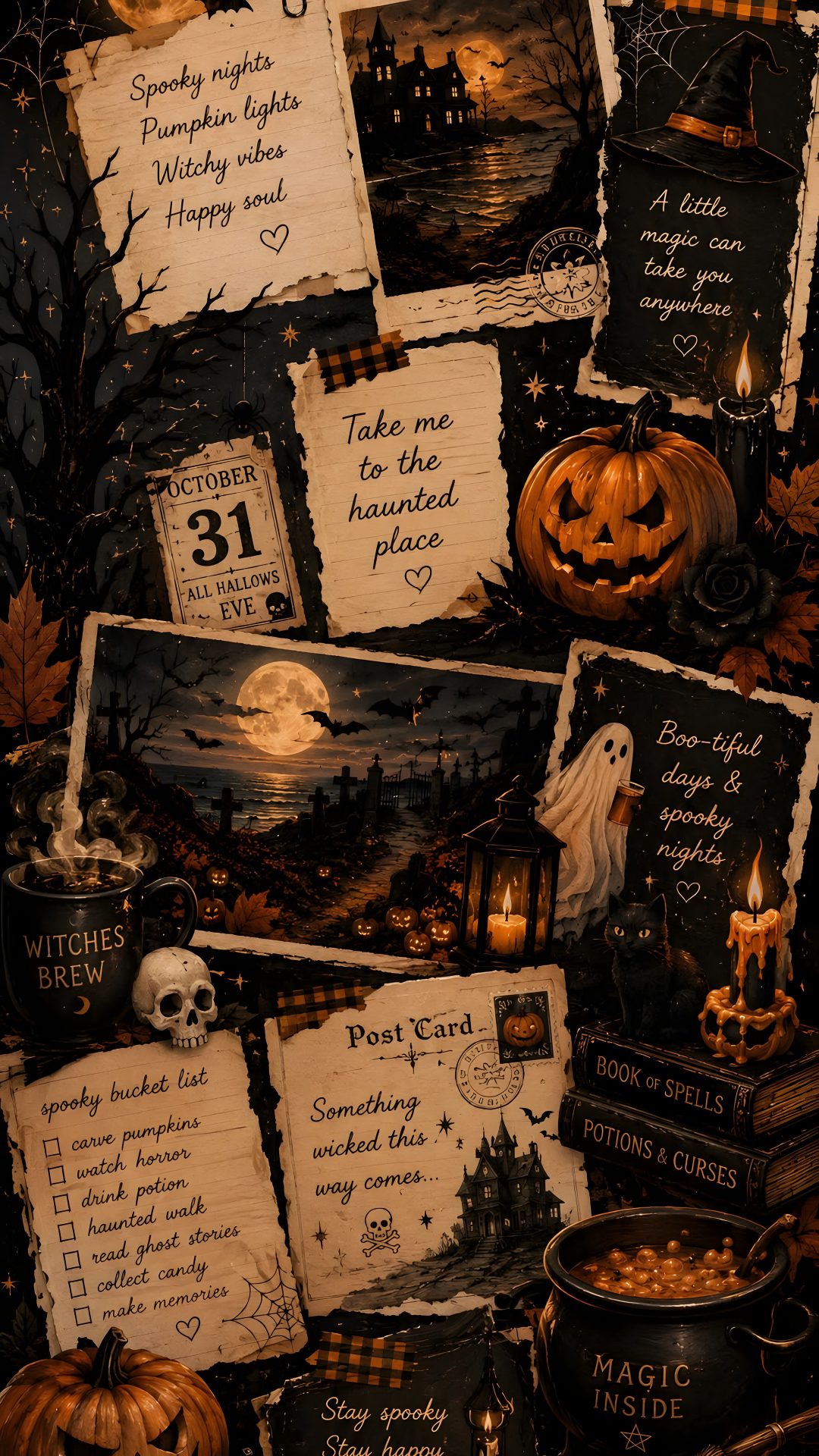 halloween greeting cards with pumpkins and jack - o'- lanterns in the background Rustic Halloween black