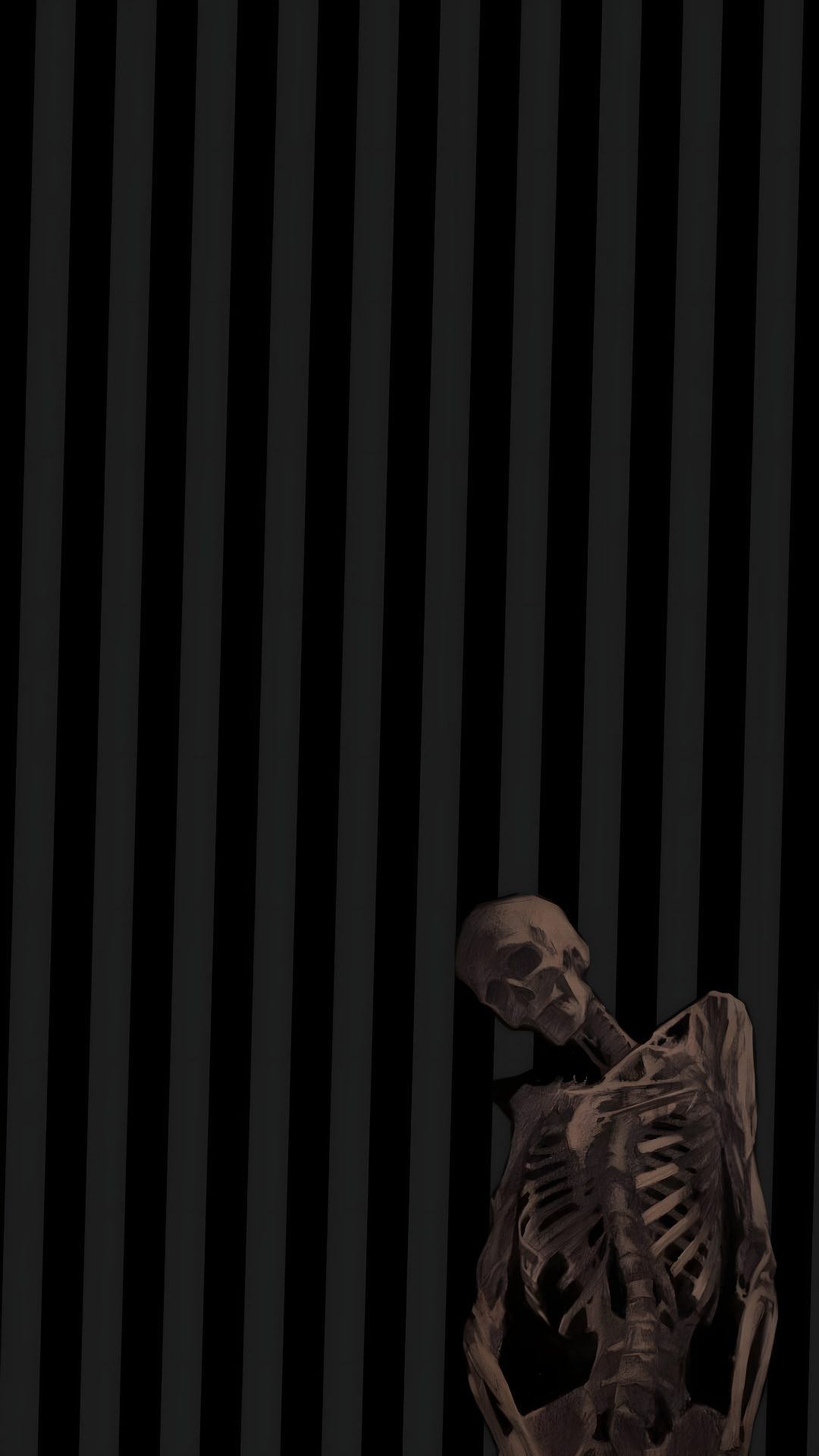 a skeleton sitting in front of a black and white striped wall Halloween X-ray - Tan & Black black