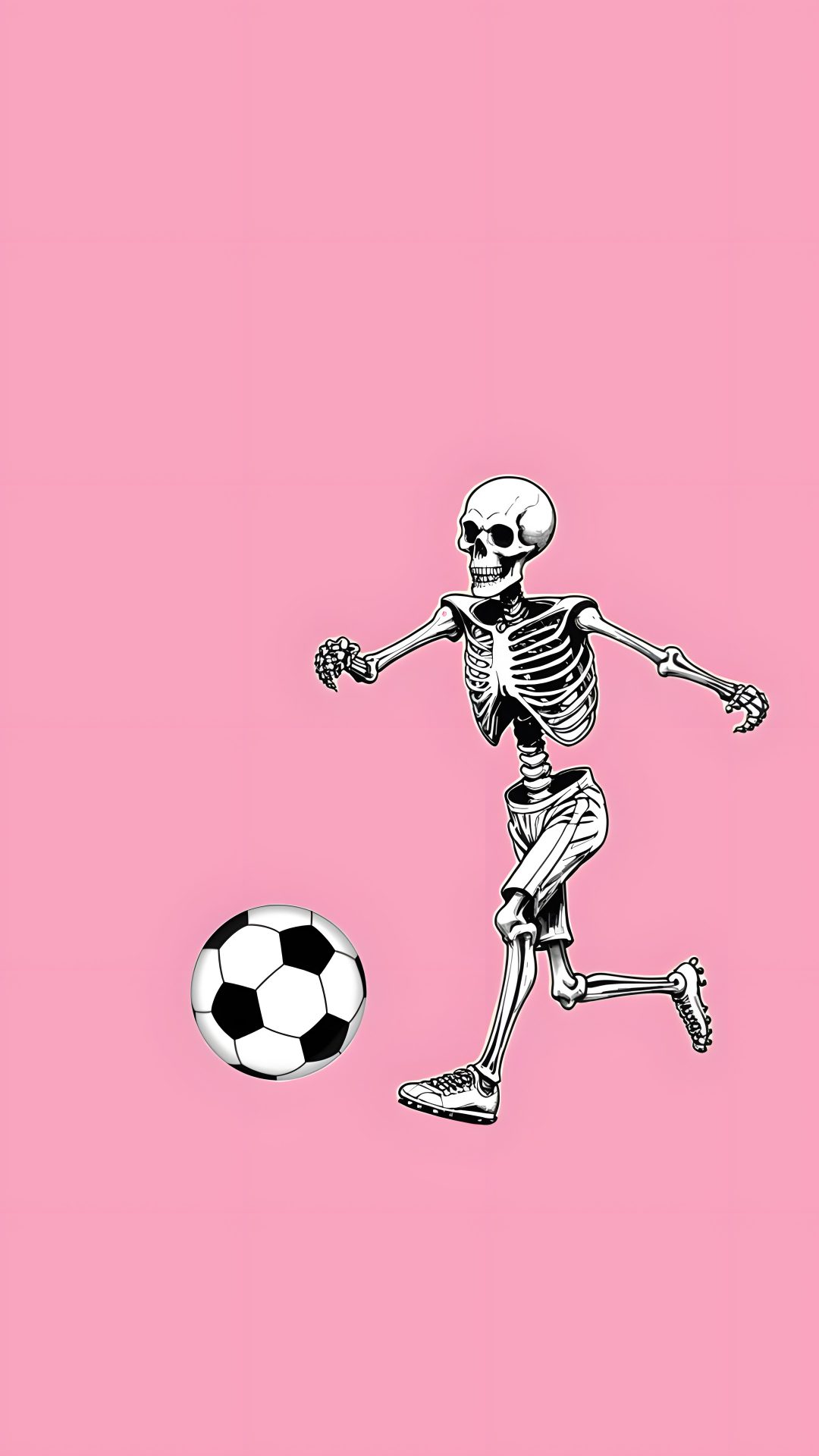 a skeleton kicking a soccer ball on a pink background Halloween Soccer Cute Halloween, Soccer, Halloween, Dogs, Football, light pink