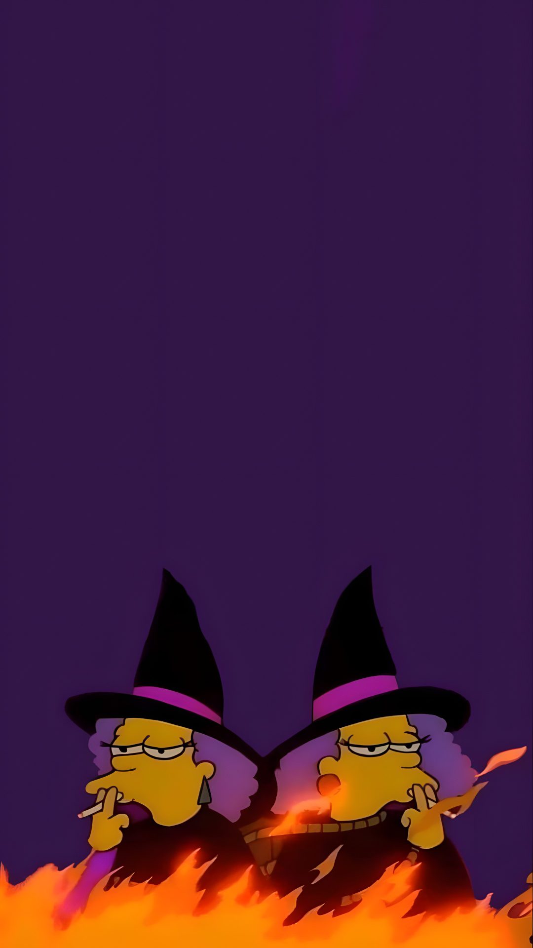 two cartoon characters sitting in front of a fire with their heads turned to the side Halloween Duo The Simpsons, Iphone, midnight blue