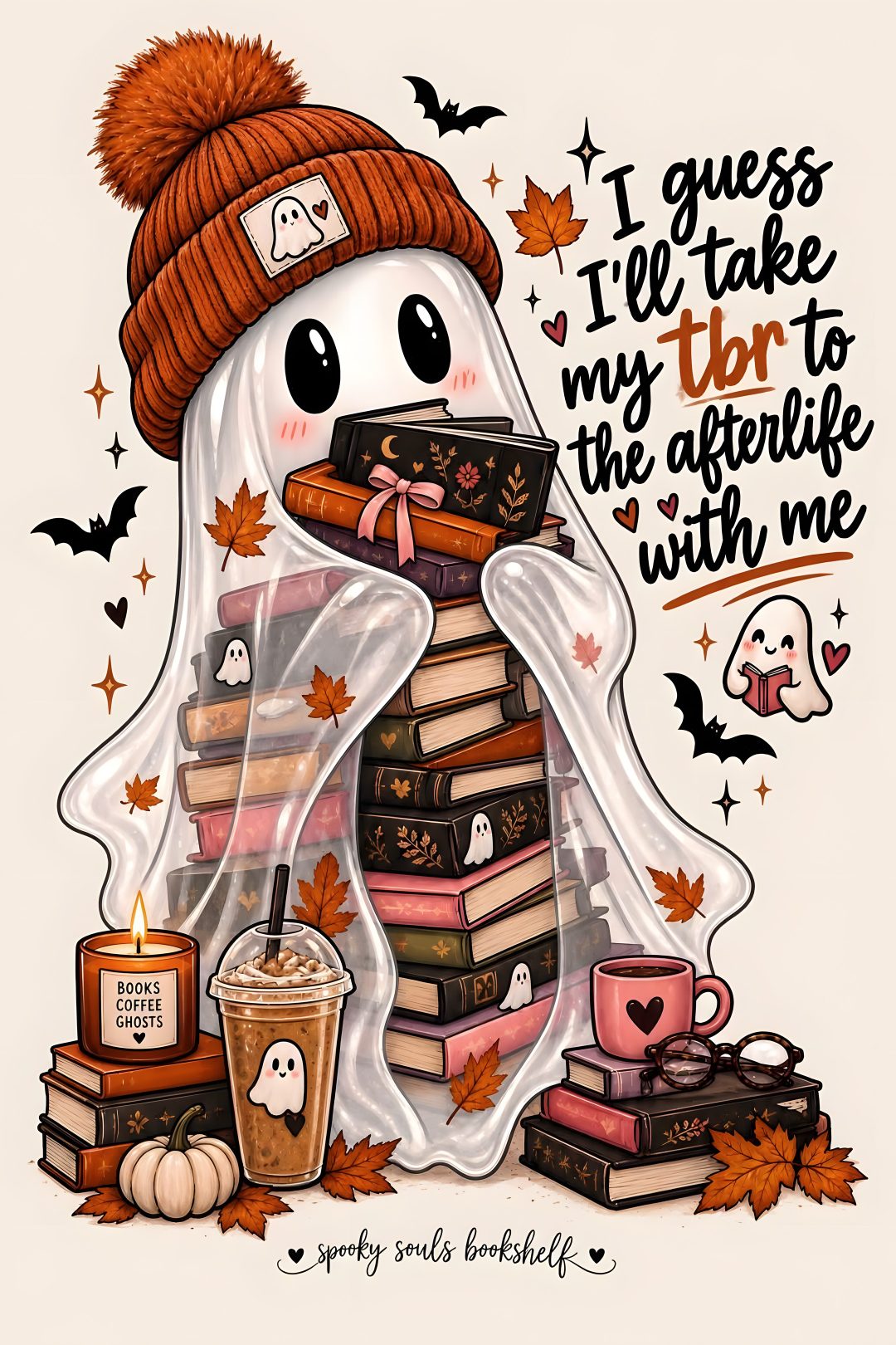 a snowman with books and a cup of coffee in front of it that says i guess i'll take my turn to the after reading with me Bookish Halloween antique white