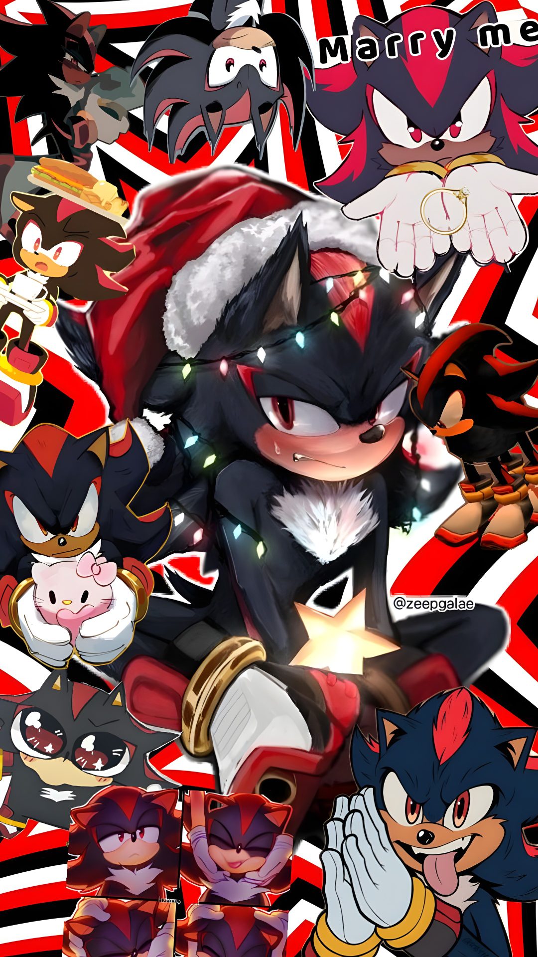 sonic the hedgehog is surrounded by many other cartoon characters and their names are in red, white, and black Shadow The Hedgehog Halloween saddle brown