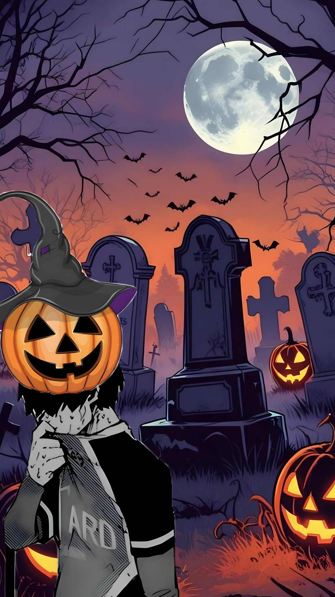 an animated halloween scene with pumpkins and tombstones Halloween Soccer dark slate gray
