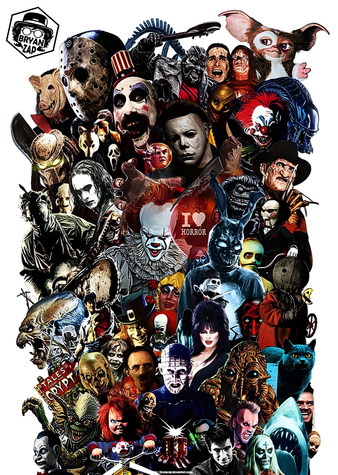 a collage of many different types of halloween characters Halloween Horror Characters dark olive green