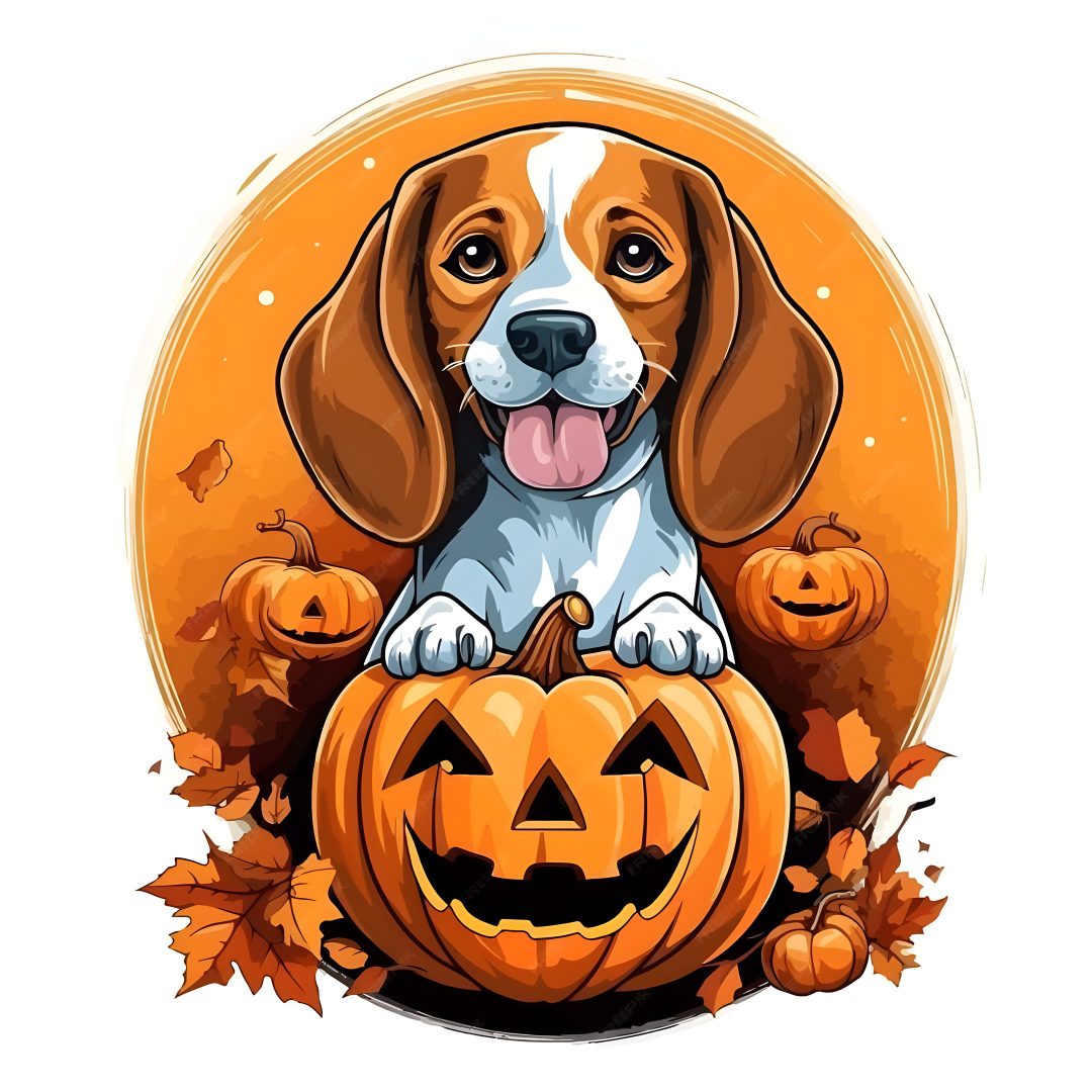 a dog sitting on top of a pumpkin Cute Beagle Halloween Over The Rainbow, Rainbow, burlywood