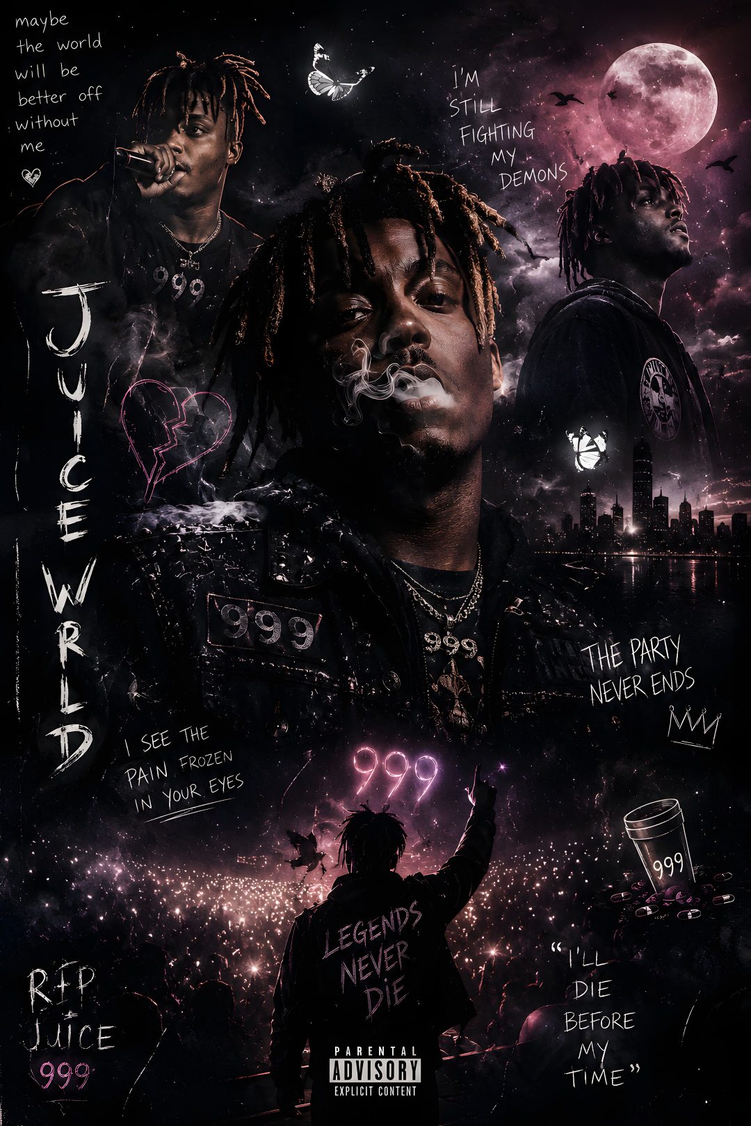 the cover art for dj wolf's album 999, featuring rapper lil wayne Halloween Juice Wrld Juce Wrld, Juice Wrld, Juice World, Juice, black