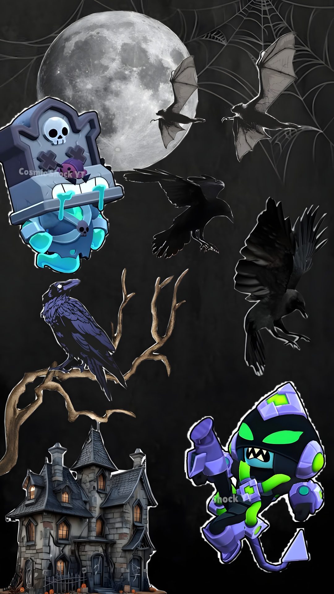 an image of halloween scene with bats and witches Brawl Stars Halloween black