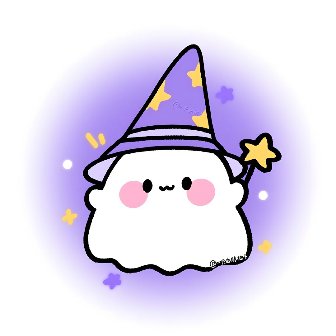 a white ghost with a purple hat and stars Cute Halloween Purple Ghost ghost white