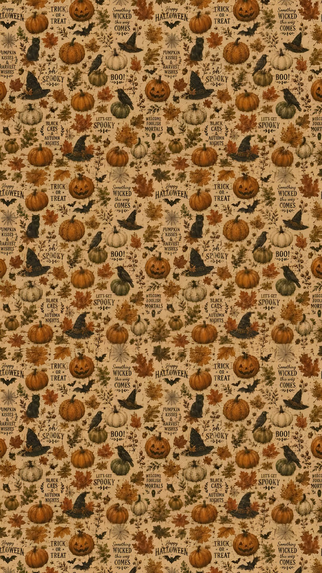 an image of a pattern with pumpkins and witches on it's side, as well as the words happy halloween Halloween Autumn Small Scale Craft Patterns, Cricut, Halloween, Pattern, sienna