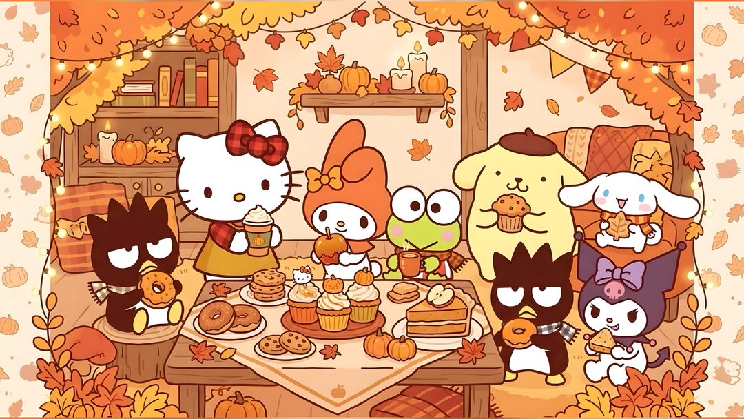 hello kitty and friends are having a thanksgiving party Hello Kitty And Friends Halloween sandy brown