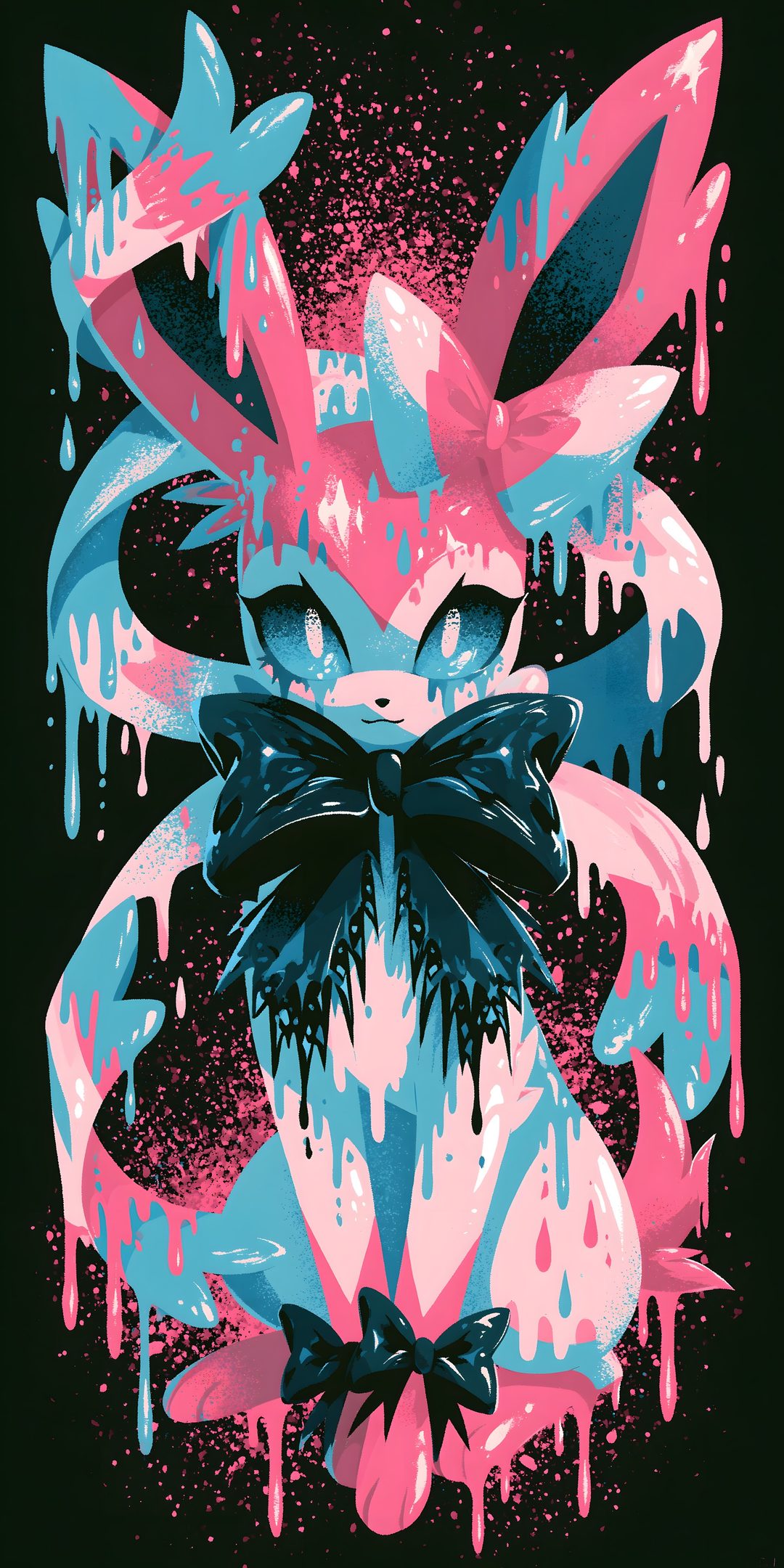 an abstract painting with pink, blue and black drips Halloween Sylveon Hd Pokémon, My Pokemon, Pokemon, dark slate gray