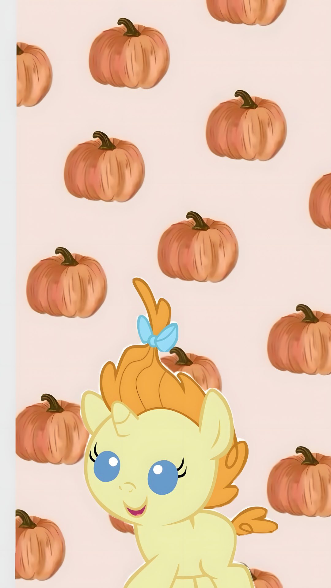 an image of a little pony surrounded by pumpkins Halloween Pony antique white