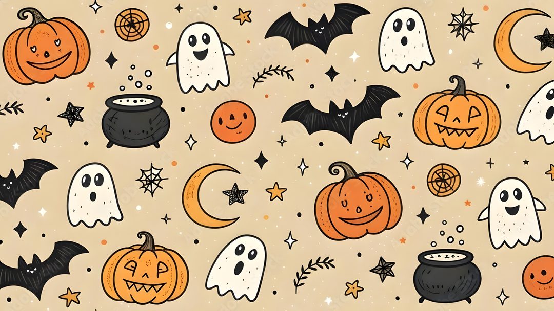 halloween themed wallpaper with pumpkins and ghost faces Happy Halloween Computer wheat