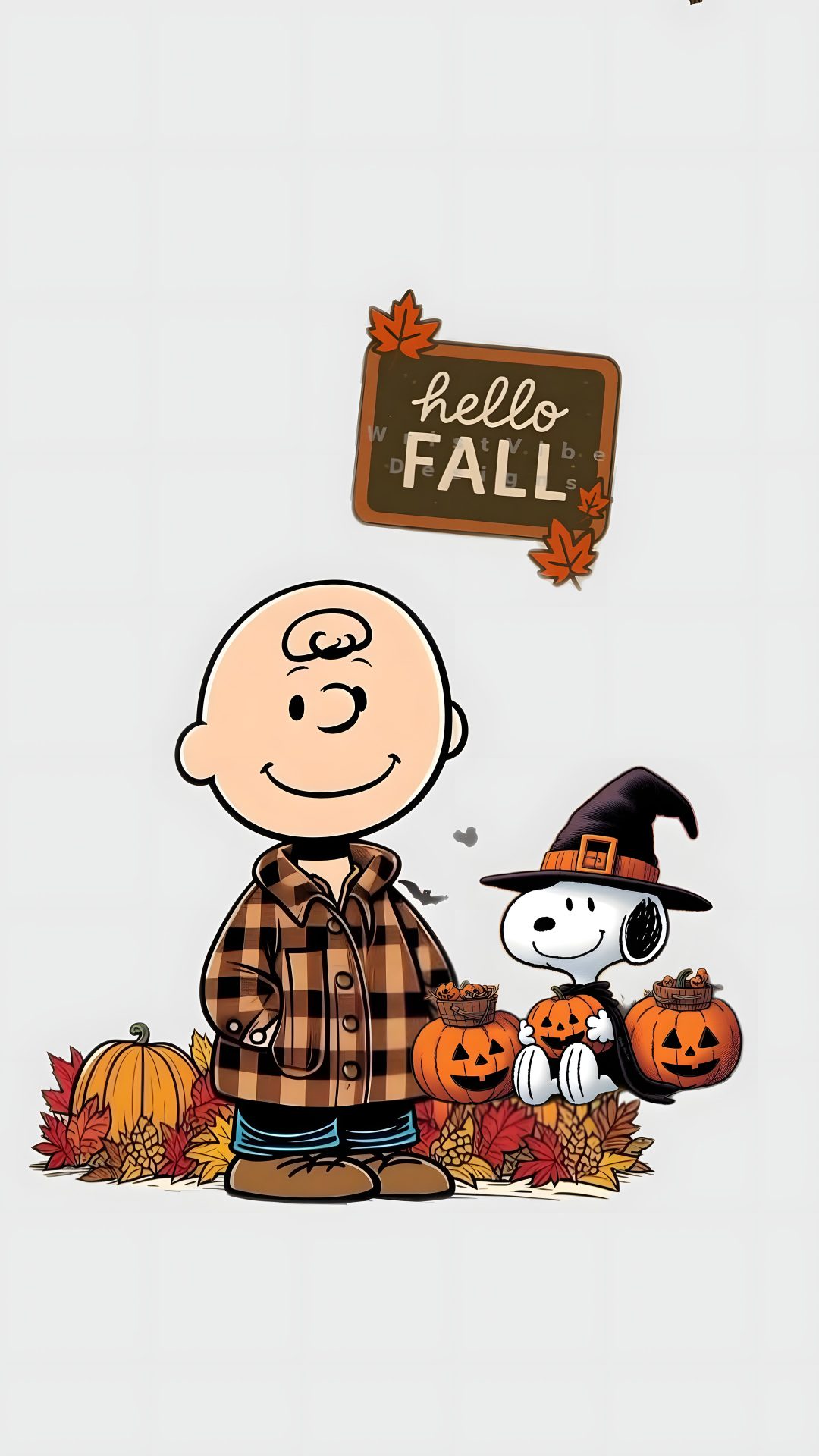 a charlie brown thanksgiving wallpaper with pumpkins and a sign that says hello fall Charlie Brown Halloween Iphone gainsboro