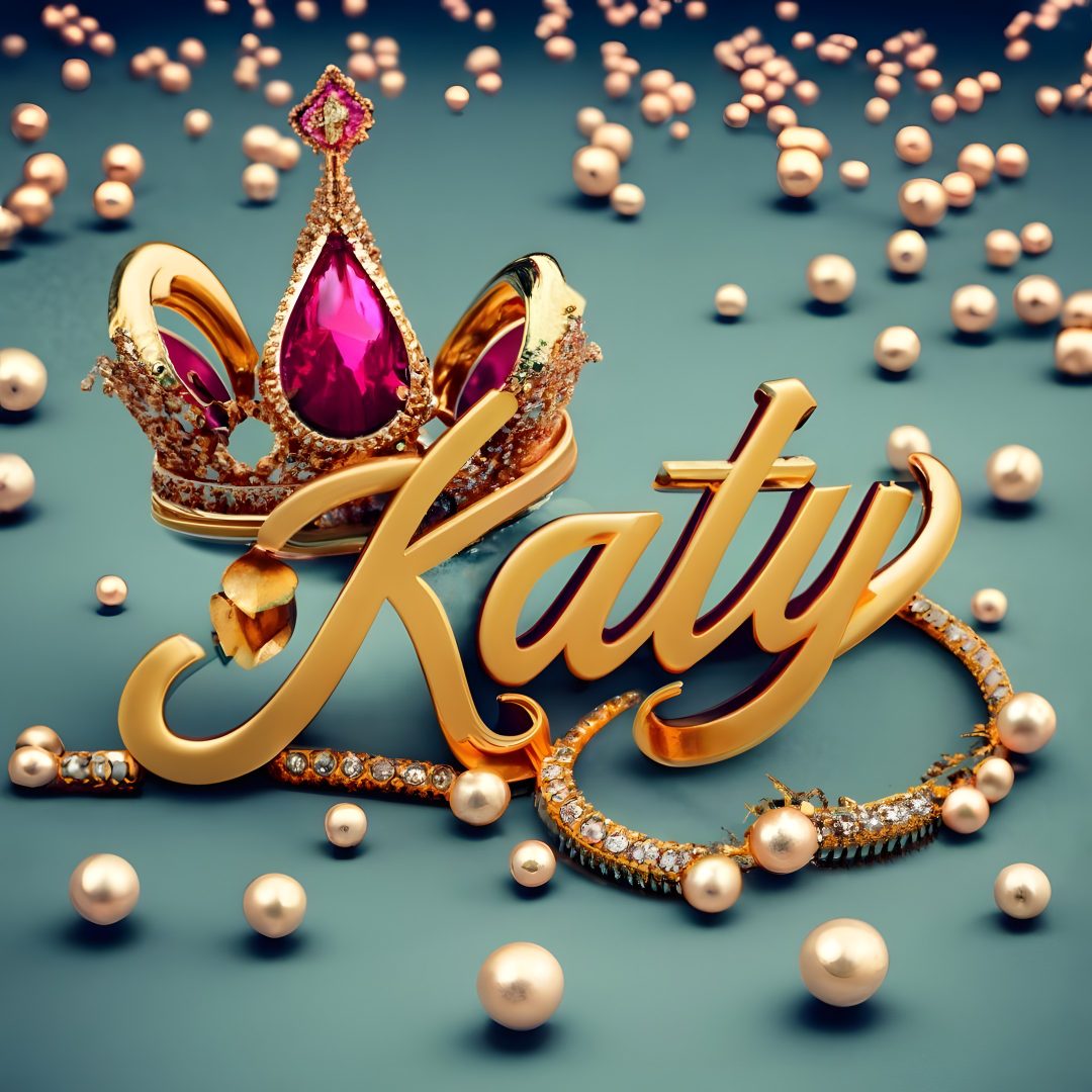 the name kate is surrounded by pearls and other jewelry items on a blue background with gold lettering Katy Name Name Backgrounds For Halloween Creative Names, Profile Picture, gray