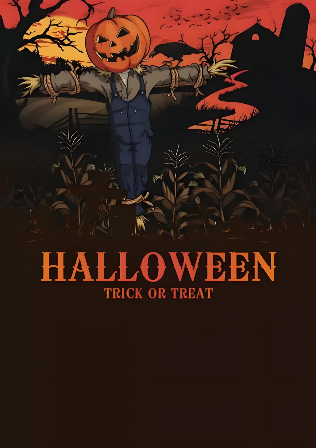 halloween trick or treat poster with scarecrow Halloween Poster black