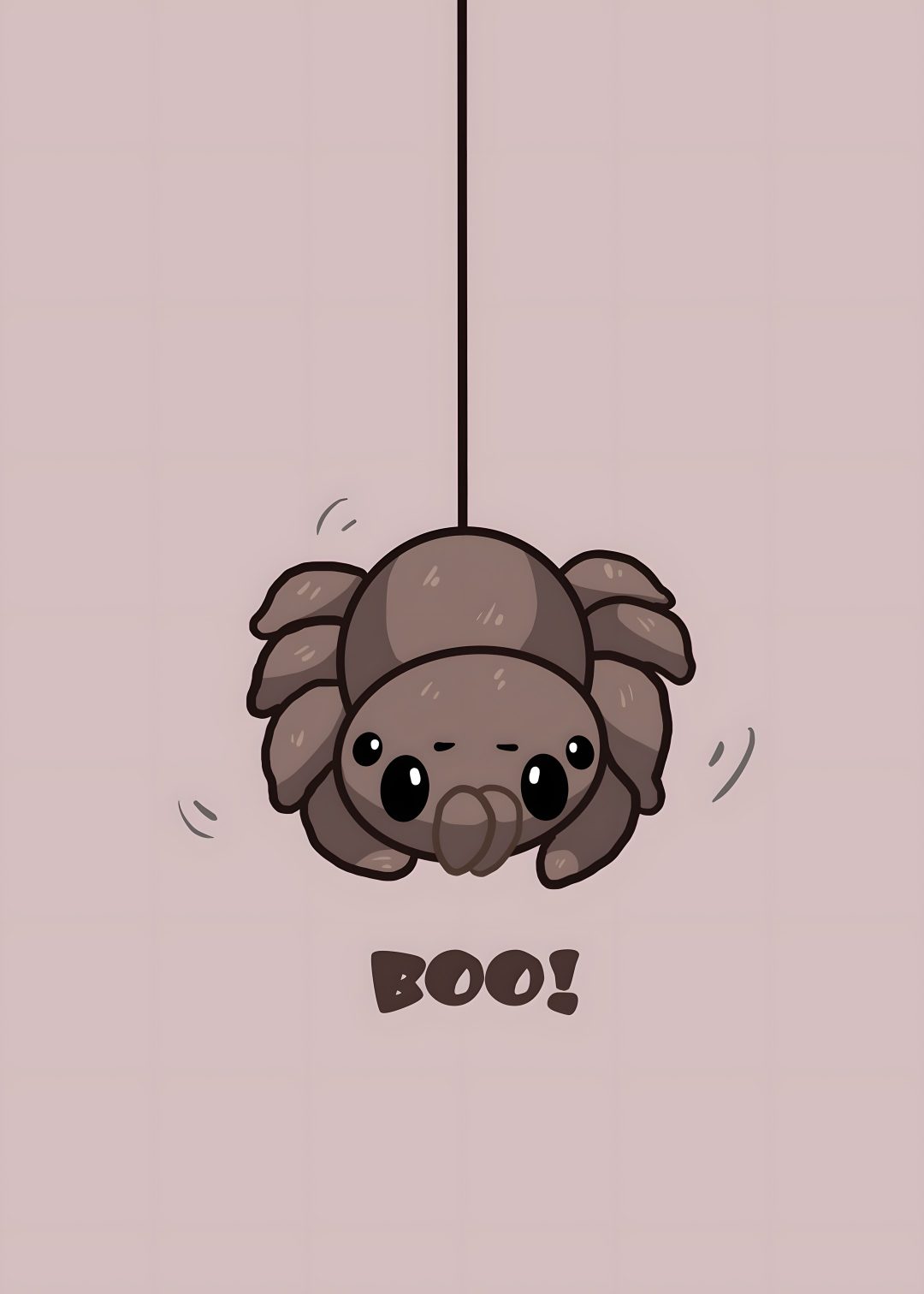 a cartoon spider hanging from a string with the word boo on it's face Cute Halloween Spider silver