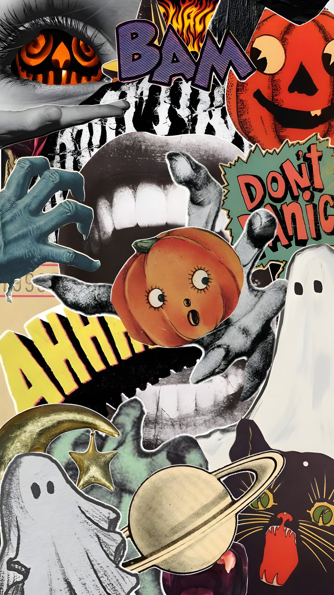 a collage of halloween stickers and images Halloween Junk dim gray