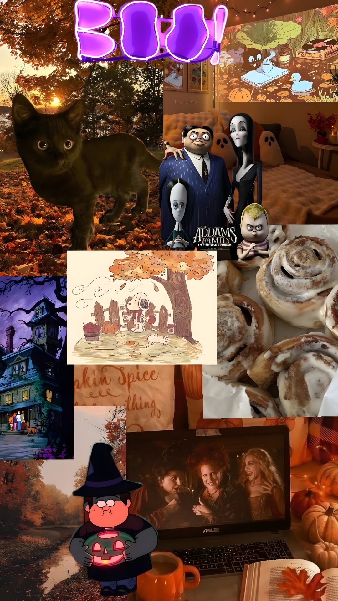 halloween collage with pumpkins, jack - o'- lantern and other items Halloween Iphone Movies And Shows saddle brown