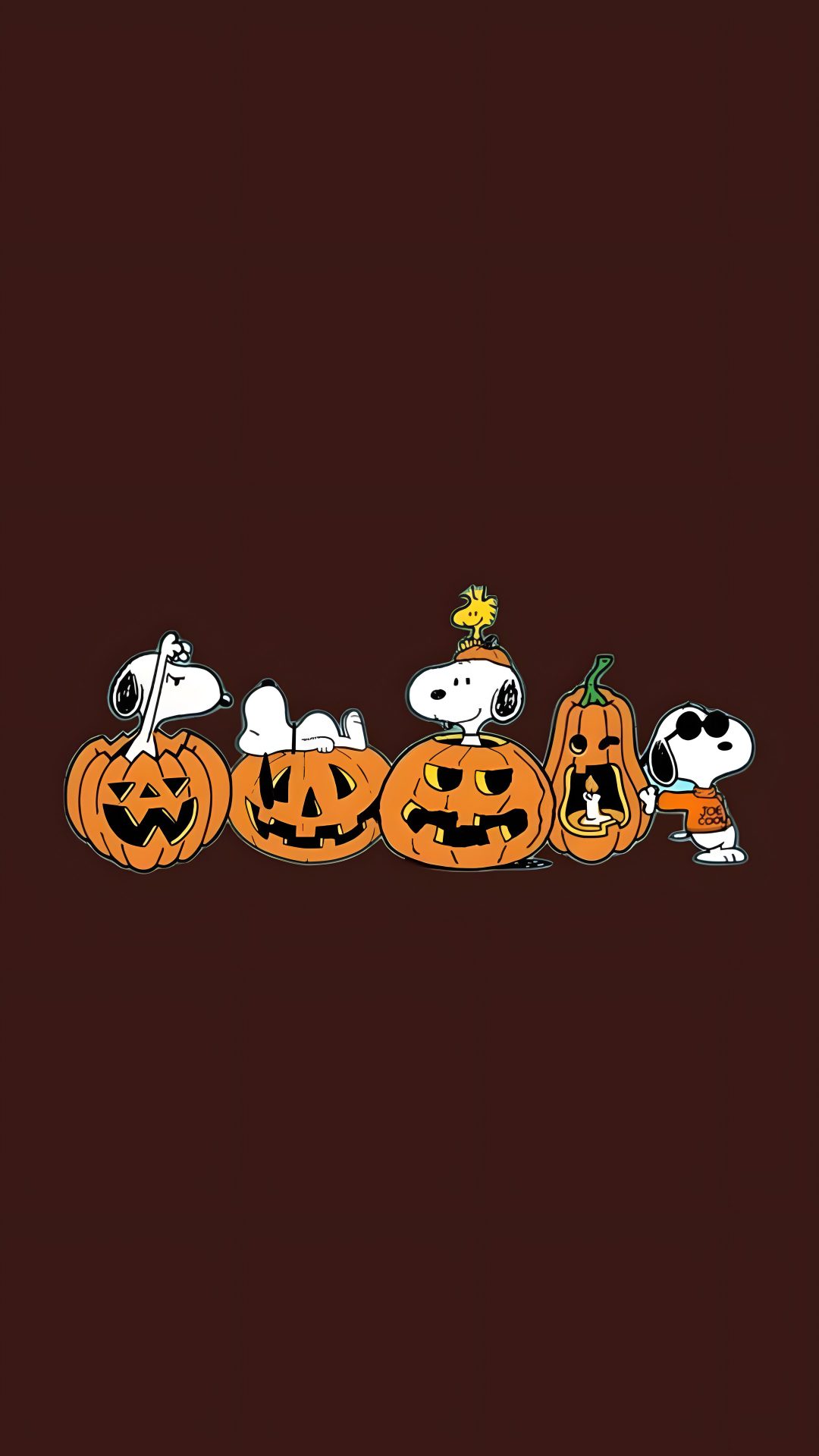 peanuts and jack - o'- lantern pumpkins are arranged in the shape of a row Snoopy Halloween Iphone black