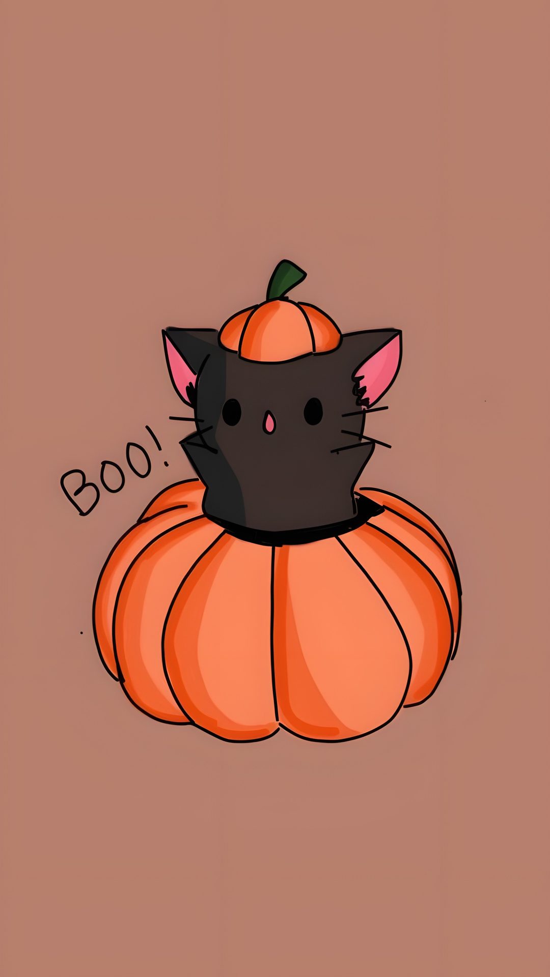 a black cat sitting on top of a small pumpkin with the word boo written above it Preppy Halloween Cat Preppy Halloween Cat, Cute Pumpkin Cat, Pumpkin Cat, Cute, rosy brown