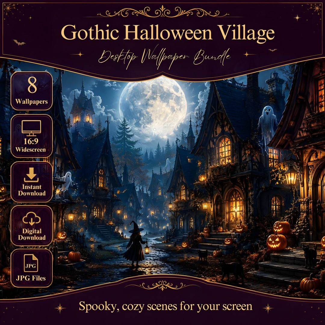 a puzzle board game with an image of a witch's village in the background Halloween Village For Pc black