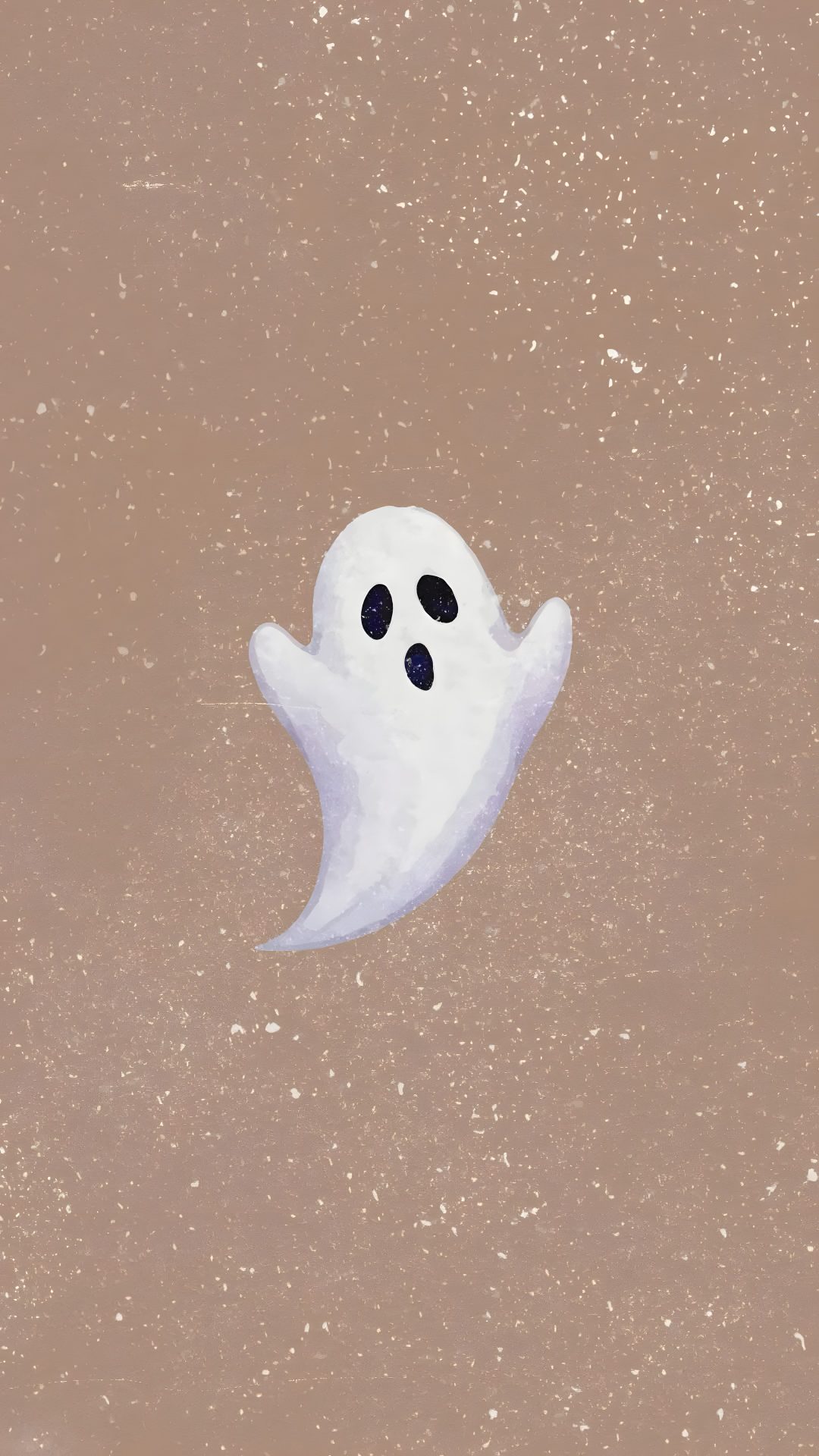 a white ghost floating in the air with two black dots on it's face Small Halloween rosy brown